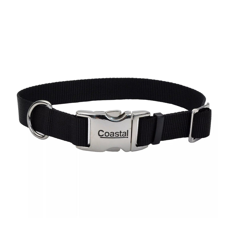 Coastal Adjustable Nylon Dog Collar with Titan Metal Buckle Black 1ea/1 In X 18-26 in