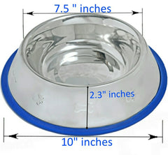 Etched Stainless Steel Dog Bowls with Blue Silicone Base