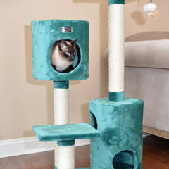 Real Woood Cat Tree House W 2 Private Condos 43" Green