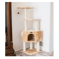 Real Wood 3 Levels Cat Tower for Kittens 48 Height Beige