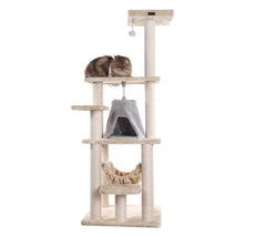 Real Wood 65" Cat Tree With Hammock, Playhouse A6501