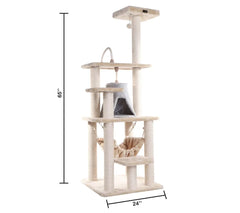 Real Wood 65" Cat Tree With Hammock, Playhouse A6501