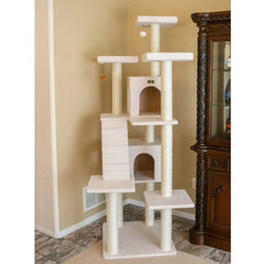 Real Wood Classic Ivory Cat Tree Multi Levels Condos B7701