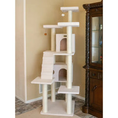 Real Wood Classic Ivory Cat Tree Multi Levels Condos B7701