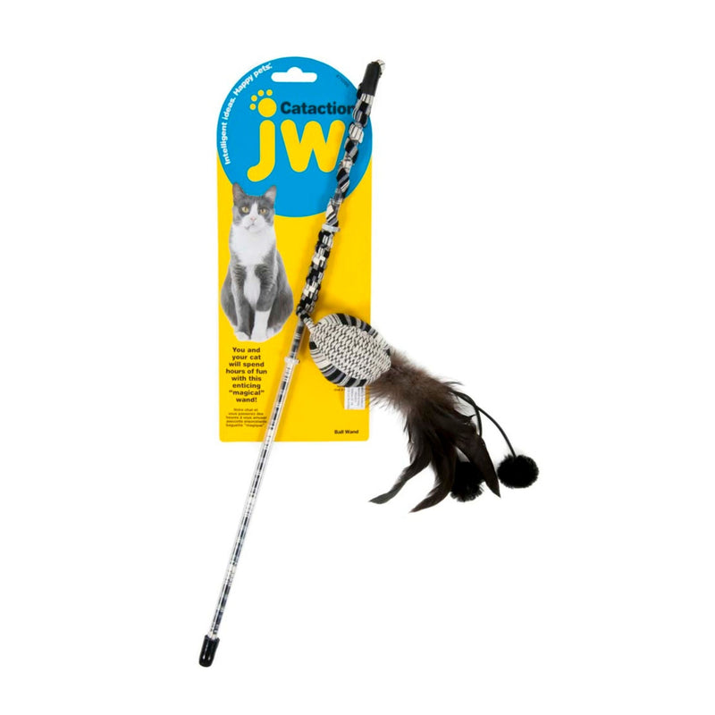 JW Pet Cataction Feather Ball Wand Cat Toy Black, White 1ea/One Size