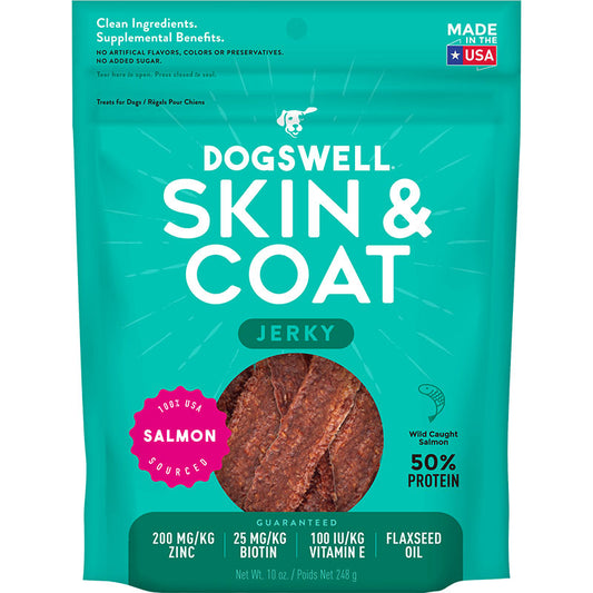 Dogswell Jerky Skin and Coat Grain-Free Salmon 10oz.