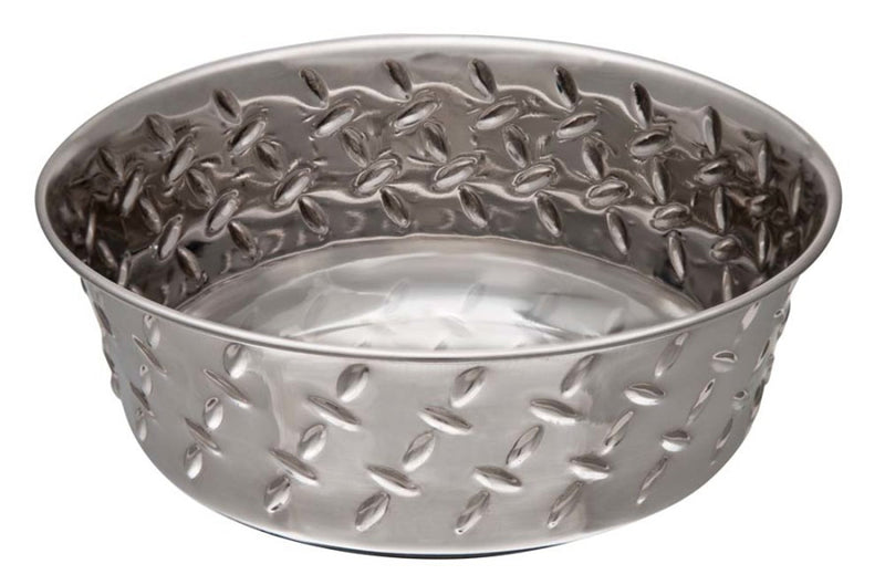 Loving Pets Diamond Plate Bowls with Non Skid Bottom Dog Dish Bowl Silver 1ea/1 pt