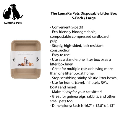 LumaKa Pets Disposable Litter Box - 5/Pack/Large/Disposable Litter Boxes for Cats, Rabbit Litter Box, Guinea Pig Litter Box, Cat Box, Travel Litter Box, High Sided Litter Box, Sturdy, Leak Resistant