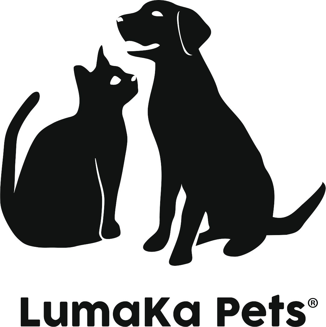 Silhouette of a cat and dog sitting together with 'LumaKa Pets' text below.