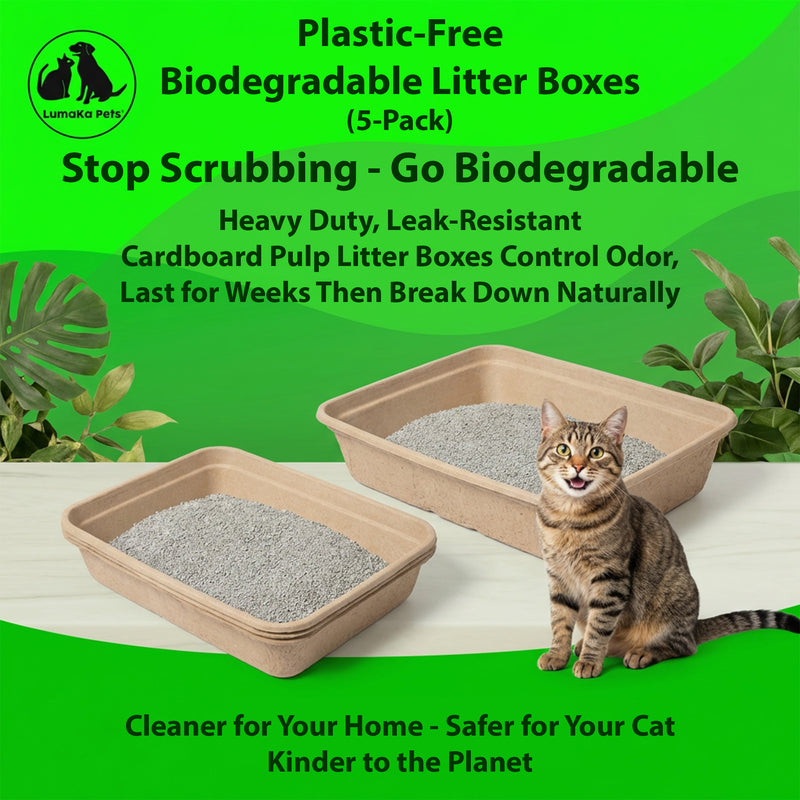 Disposable Litter Boxes - Biodegradable Plastic-Free Cat Litter Boxes - Large & Jumbo 5-Pack - Multi-Cat - LumaKa Pets
