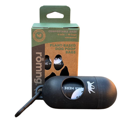Compostable Dog Poop Bags + Bamboo Dispenser