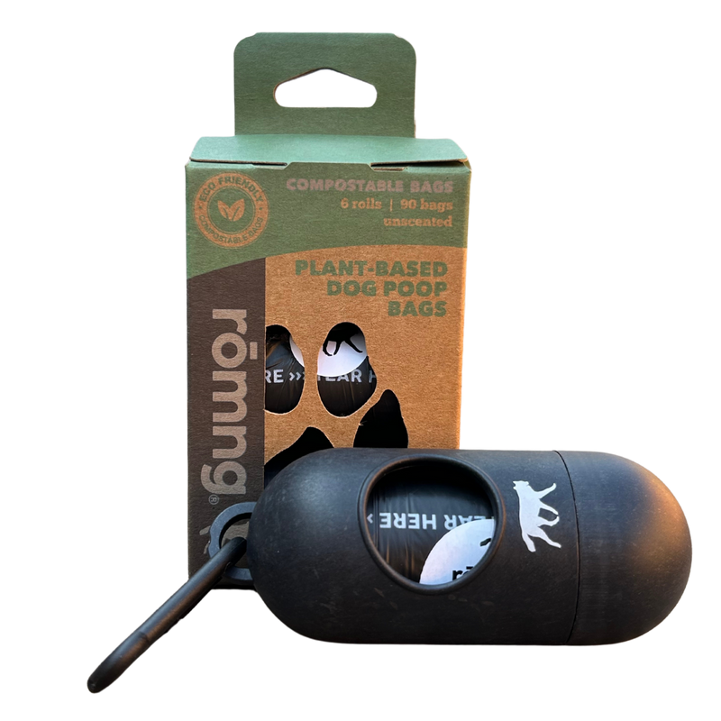 Compostable Dog Poop Bags + Bamboo Dispenser